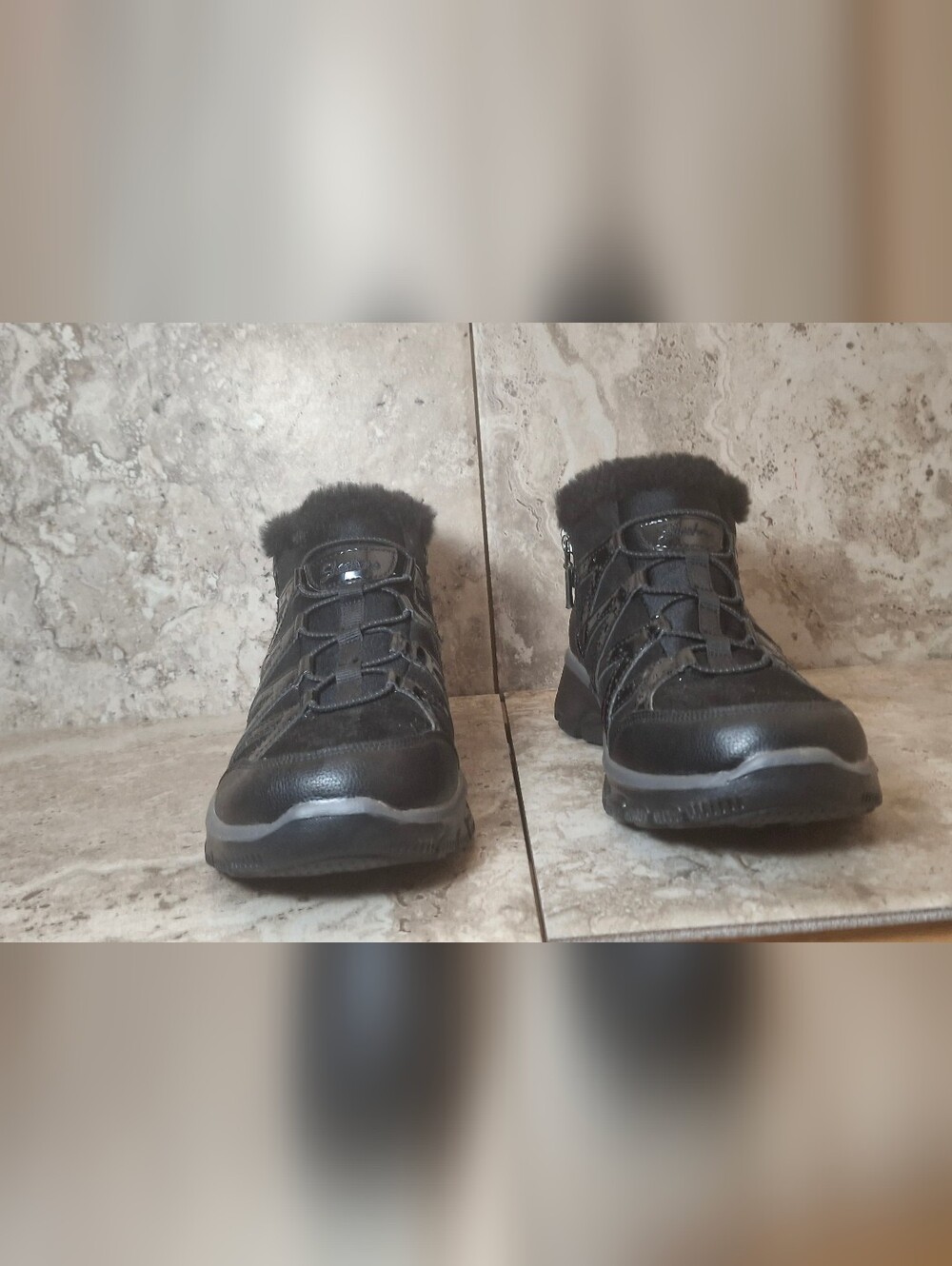 Skechers Black Faux Fur Lined Winter Sneakers